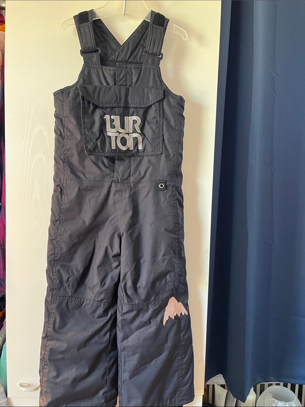 Burton Black Snow Bibs with Pink Mountain Accent